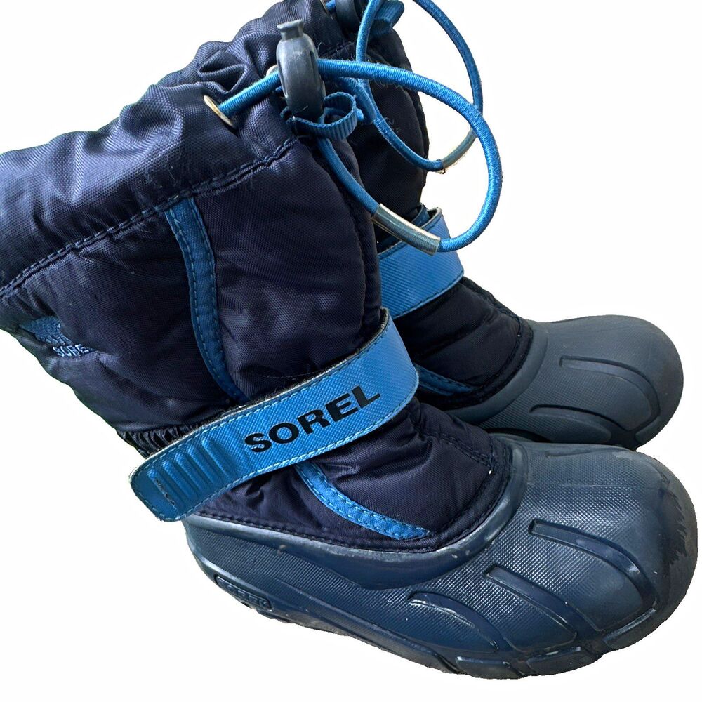 SOREL Kids Snow Boots Blue Black Waterproof Winter Hook Loop Size US 12 EU29
